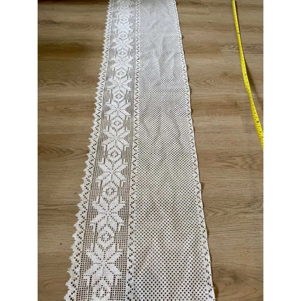Vintage White Crochet Lace Table Runner Snowflake Star Pattern Valance 59x14.5